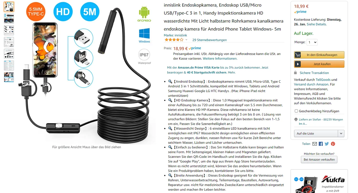  Cheap USB endoscope off Amazon 