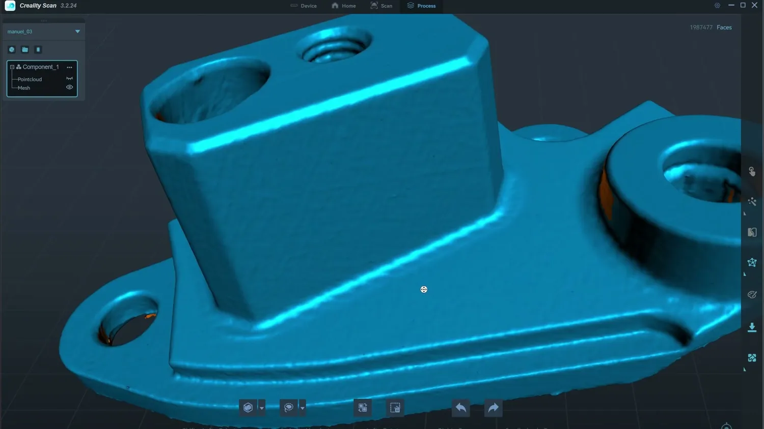 3D scan of a machined aluminium part showing tool marks on the surface