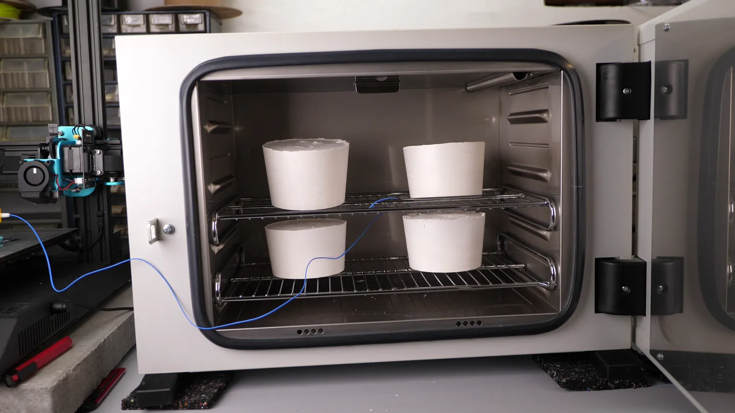  Plaster cylinders in the lab oven 