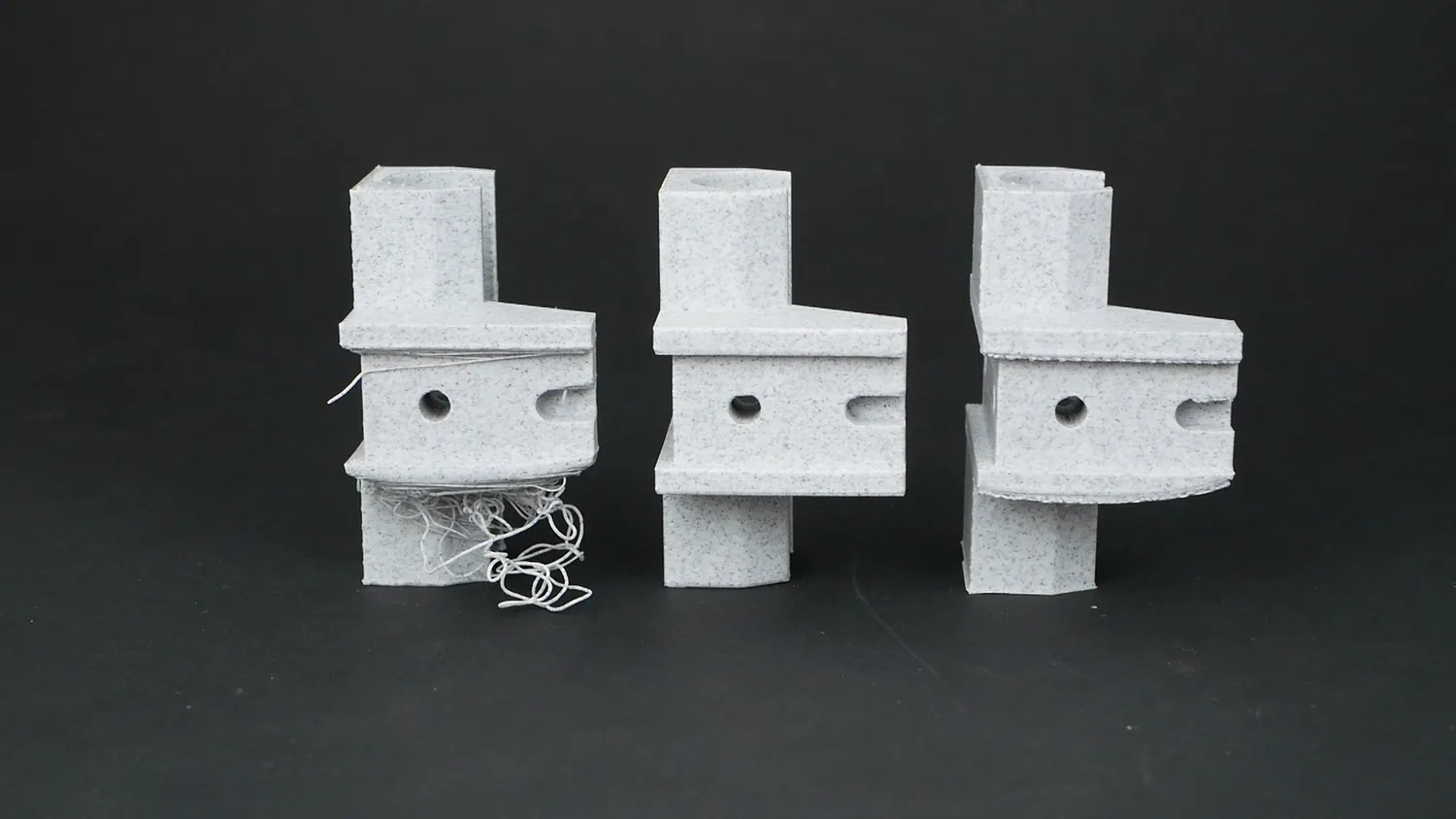 From left to right: No supports, Conventional Supports, Arc Overhangs