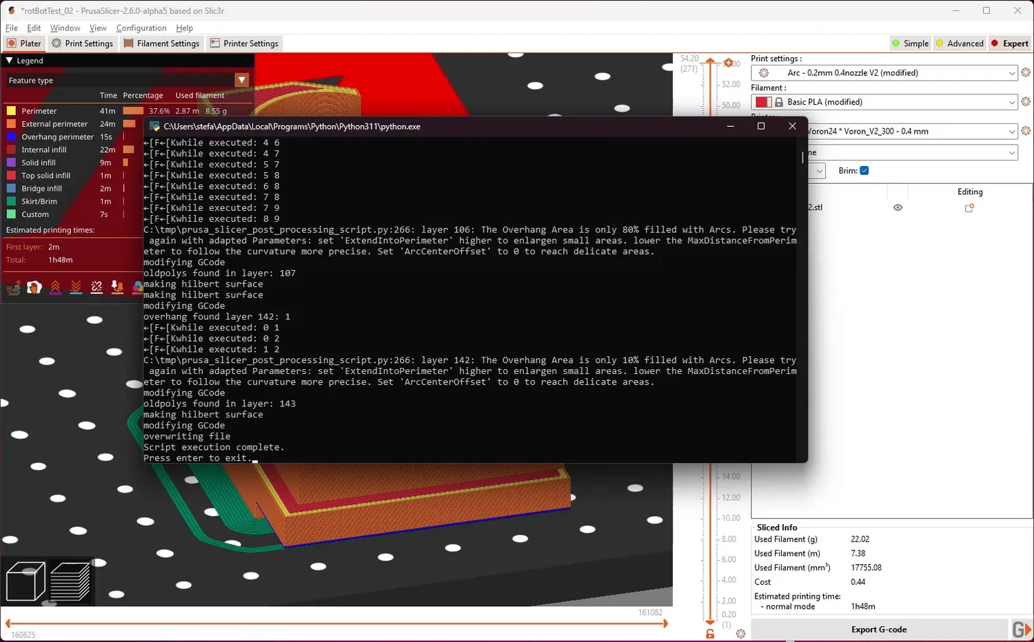 Arc Overhangs Generated by the Post Processing Script