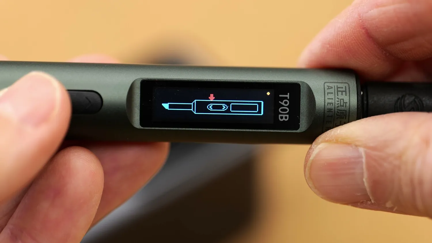 USB soldering iron set to 240 °C for melting in heat-set inserts