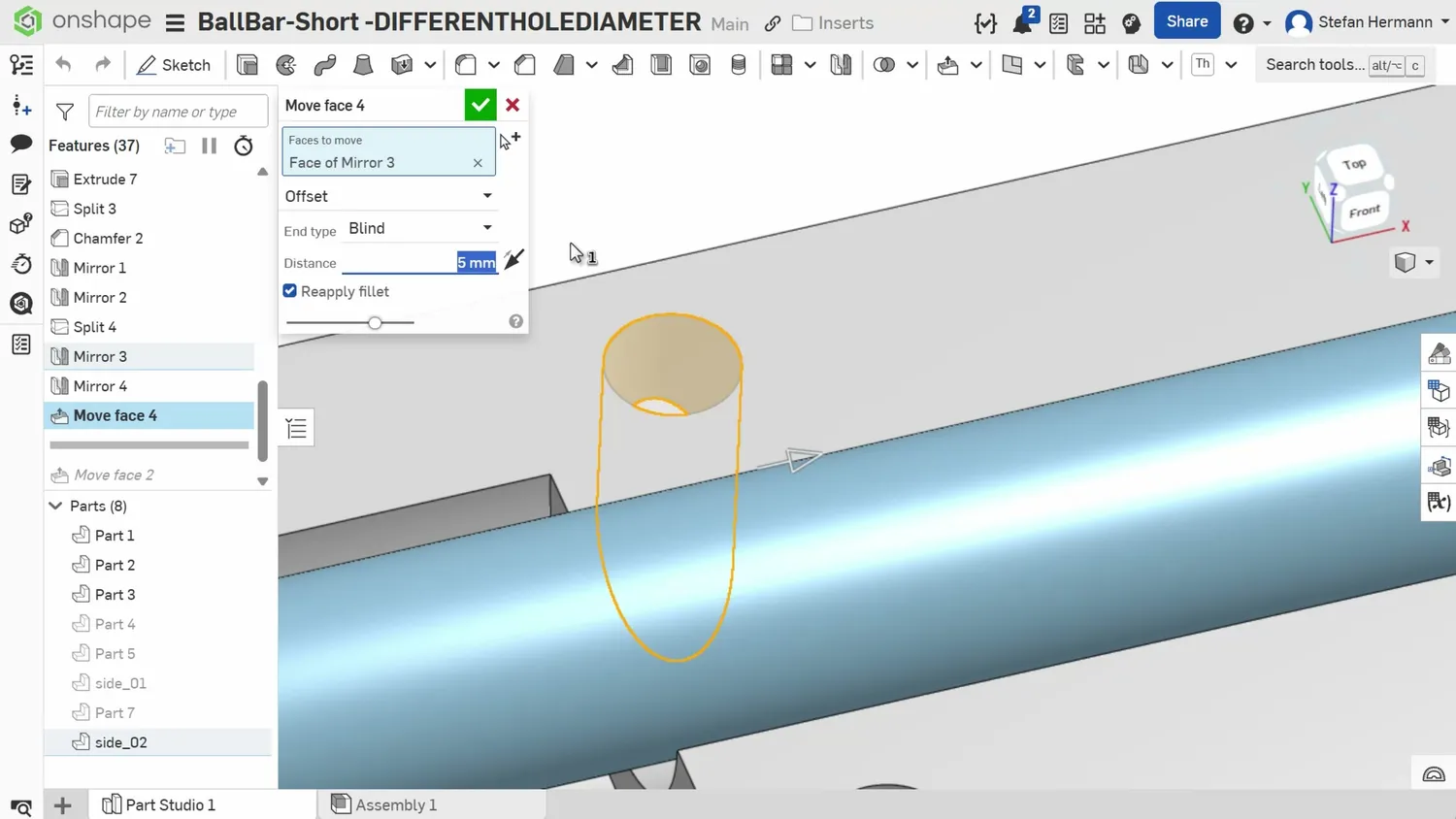 Hole diameter defined in CAD