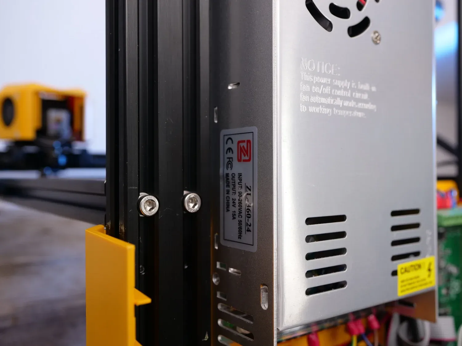 The ZL-360-24 power supply label: 90 to 260 V in, 24 V and 15 A out
