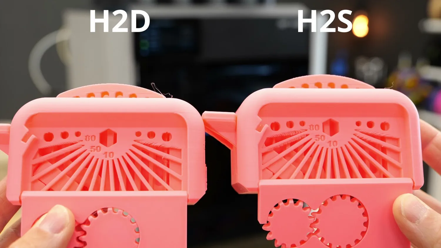 Two pink Torture Toaster prints side by side, labelled H2D and H2S