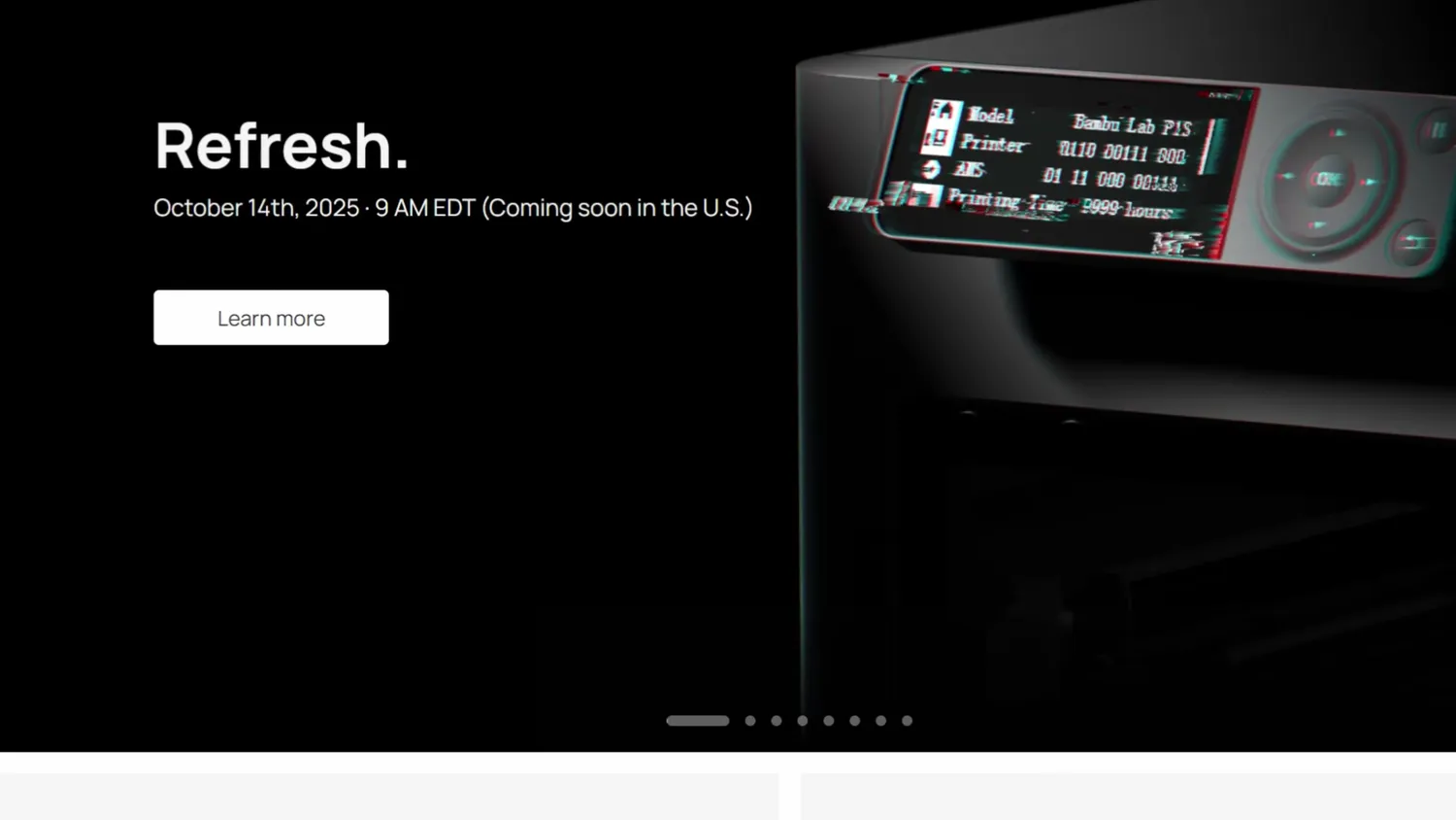 Bambu Lab's teaser page announcing the Refresh for October 14th, 2025