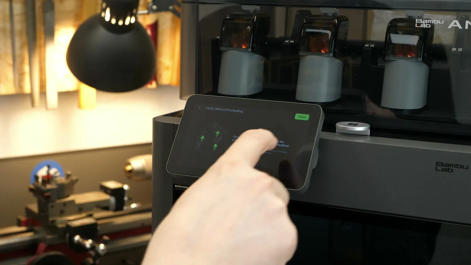 The X2D setup wizard on the machine's touchscreen