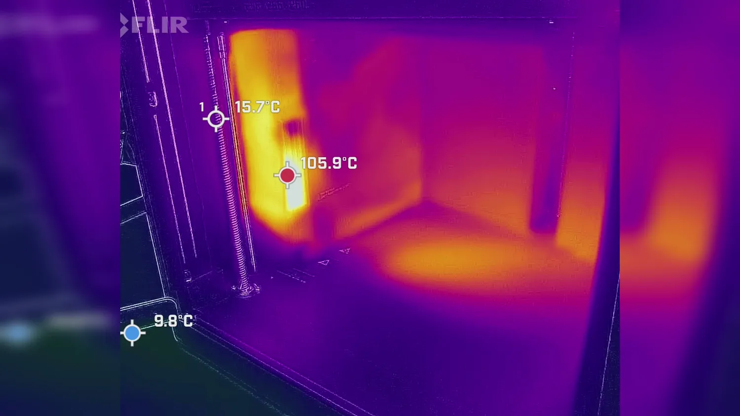 Thermal camera image of the X2D chamber during heat-up