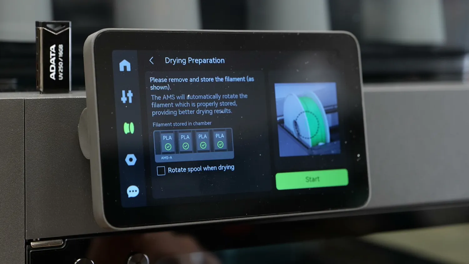 The AMS 2 Pro drying preparation screen on the X2D