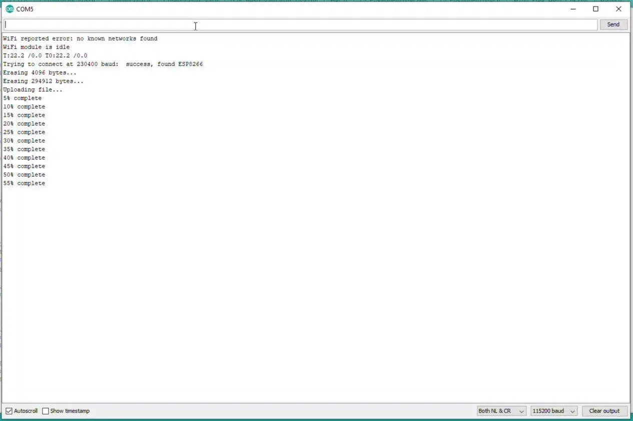 Updating the WiFi firmware in Arduino Serial Terminal (115200 baud & Both NL & CR)