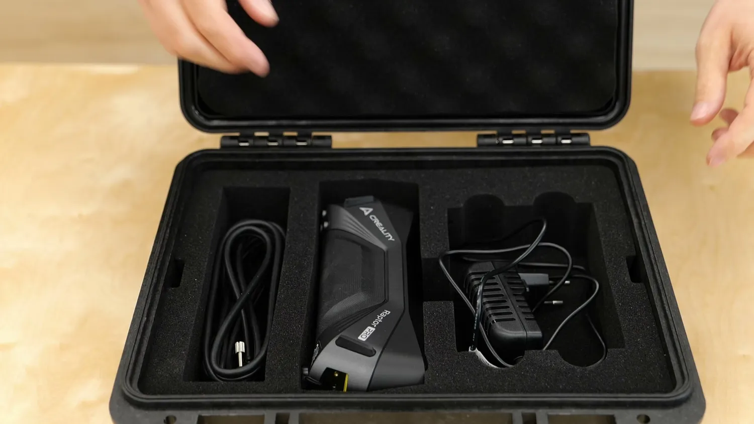 A Creality 3D scanner in its rugged carrying case