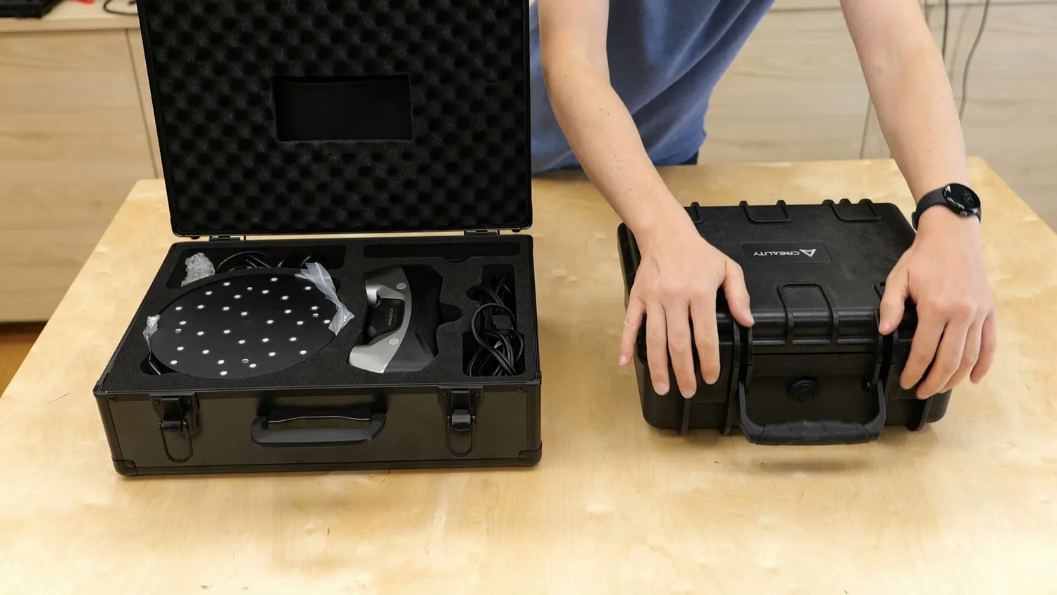 The two scanner cases on the workbench