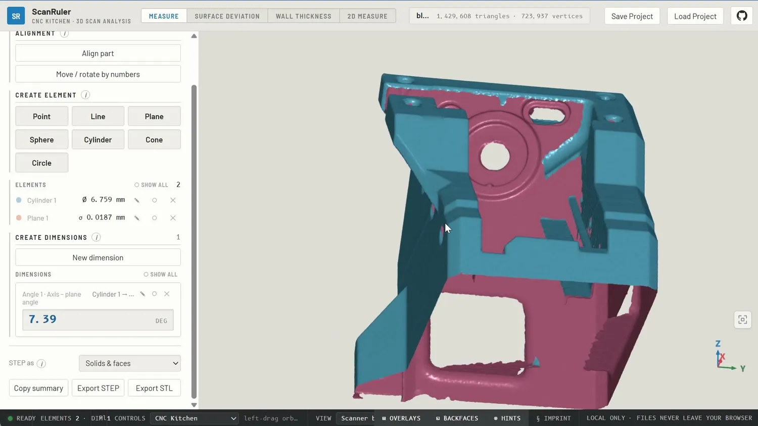 Fitting geometry elements to a scanned mesh in ScanRuler