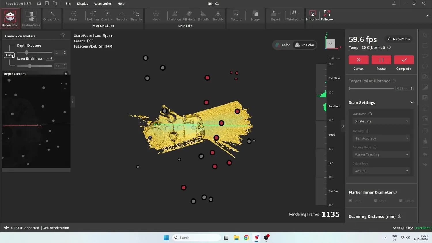 Single-line laser mode in Revopoint's software
