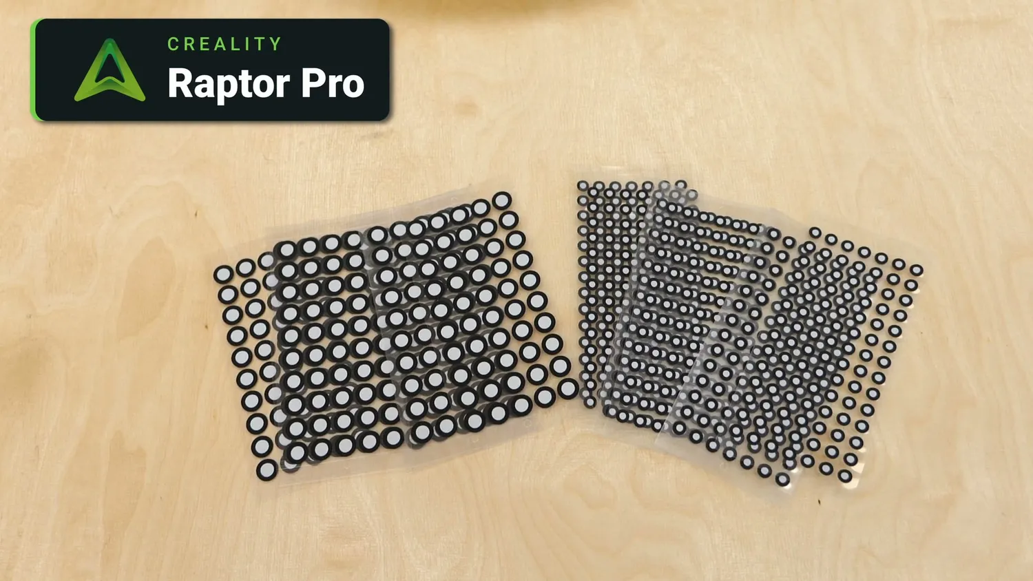 Sheets of adhesive scanning markers included with the Raptor Pro