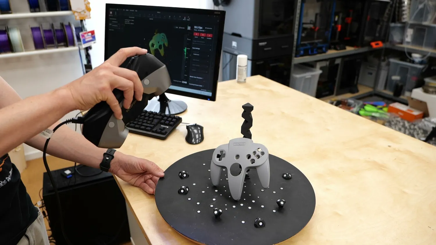 The controller propped up at an angle for the bridge scan