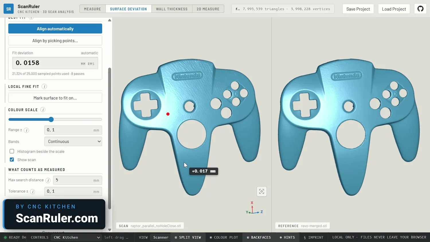 Both controller meshes loaded side by side in ScanRuler