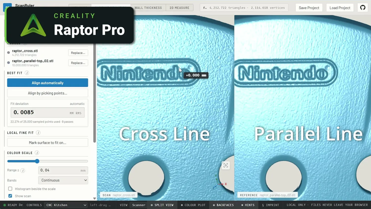 Cross-line and parallel-line scans of the logo compared