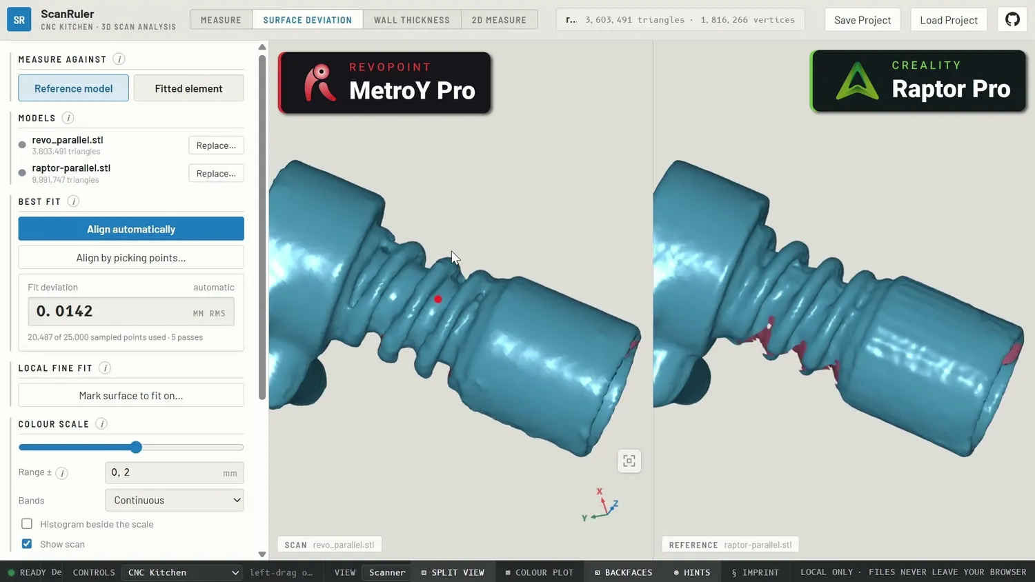 Springs and rubber details in the comparison view
