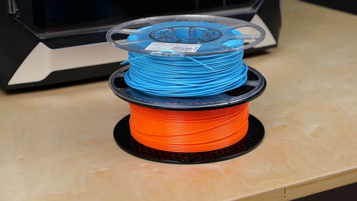 eSUN ABS (blue) and Prusament PCBlend (orange)