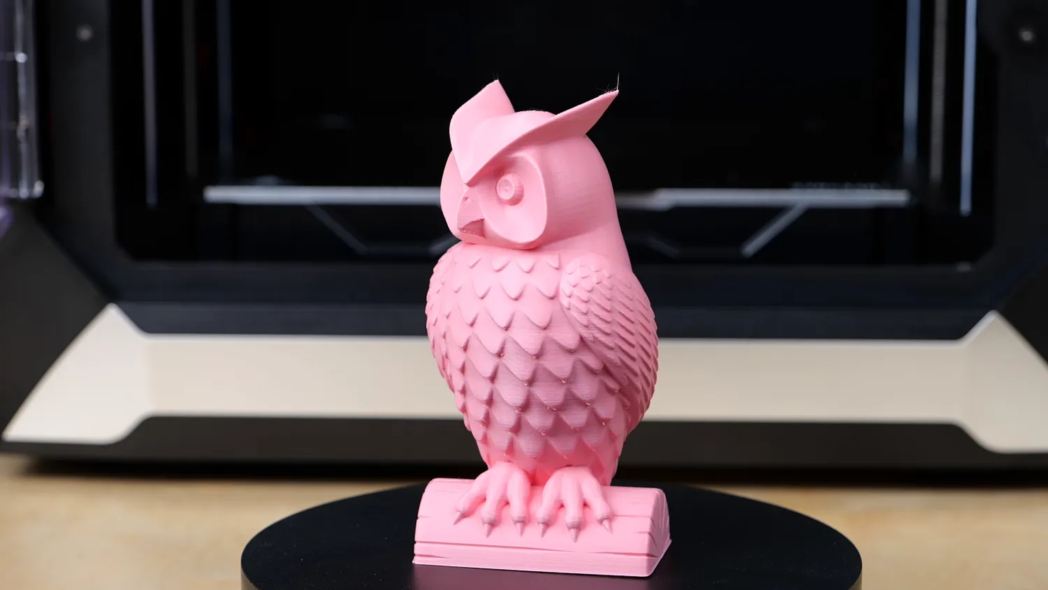 Pink owl print showing layered feather detail