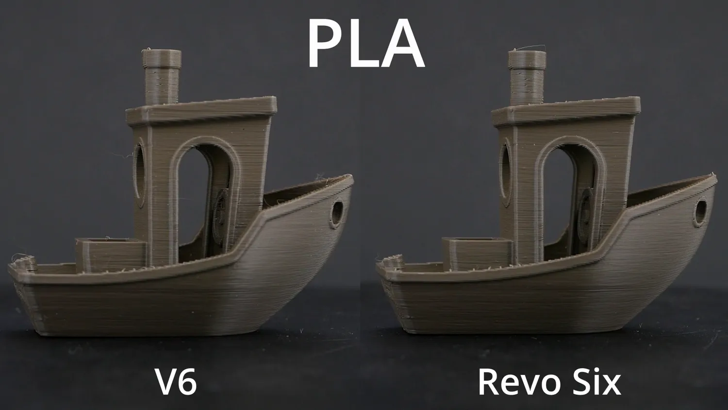3DBenchy printed in PLA on the V6 and on the Revo Six, side by side