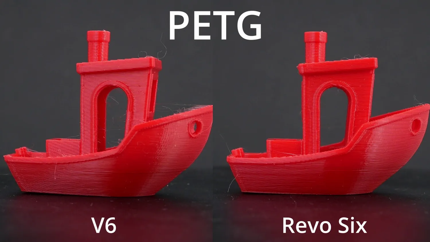 The same comparison repeated in red PETG