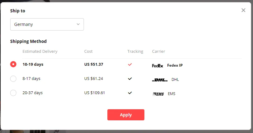 Shipping Prices - To Germany