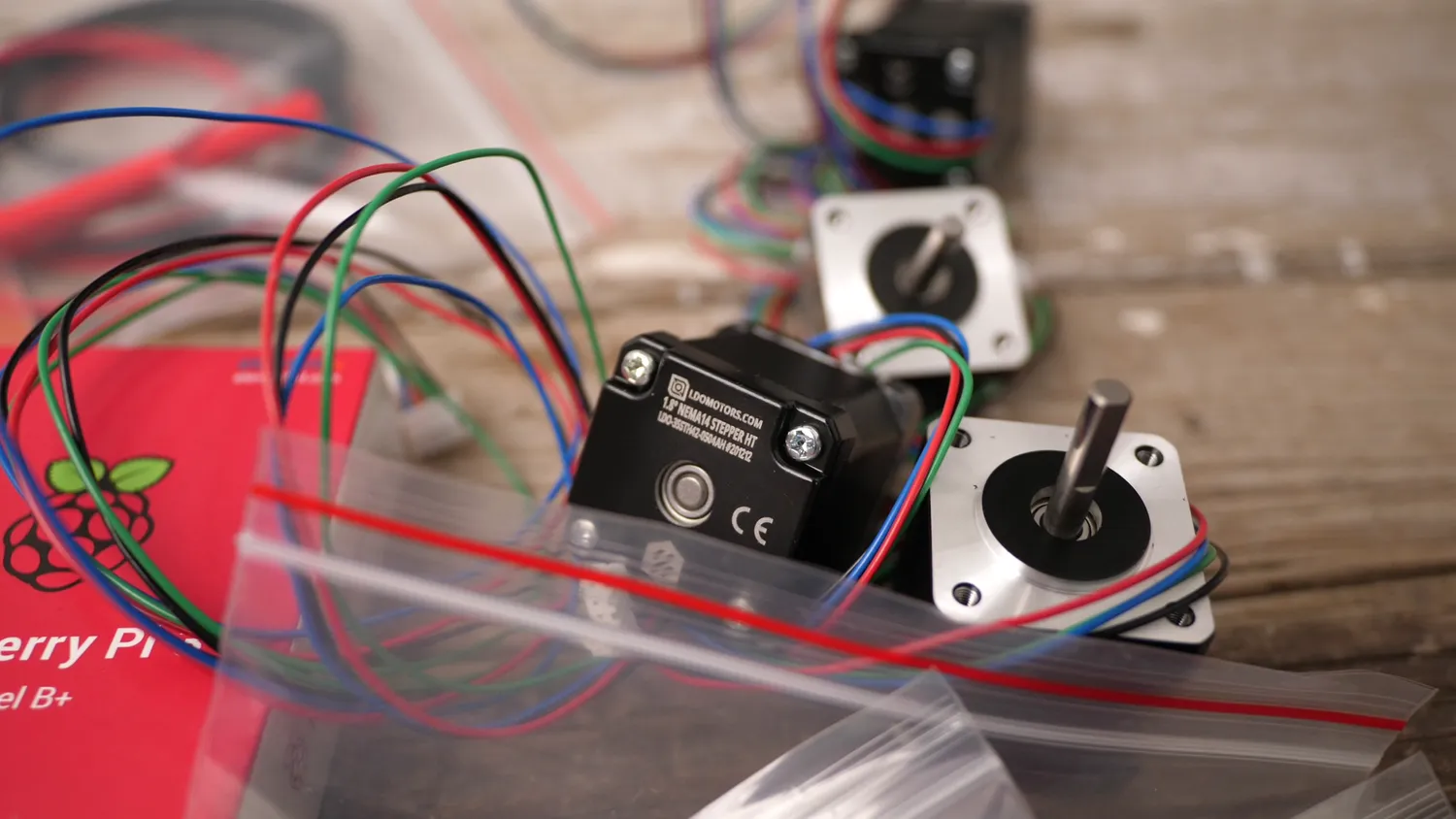 LDO NEMA 14 steppers next to the Raspberry Pi box