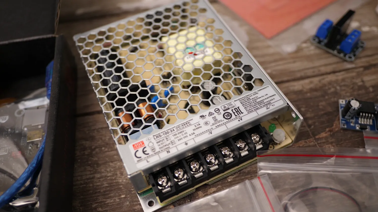 Mean Well LRS-100-24 power supply, supplied without a cover