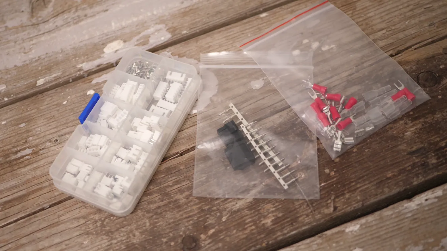 Assorted JST connectors and crimp terminals