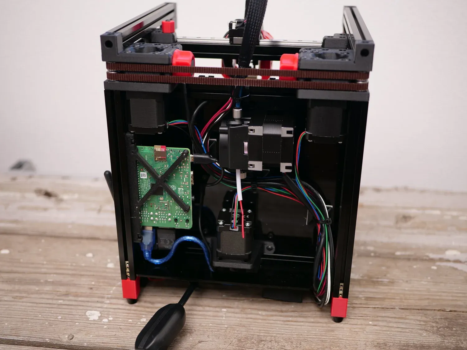 From the back, with the Raspberry Pi mounted inside the frame