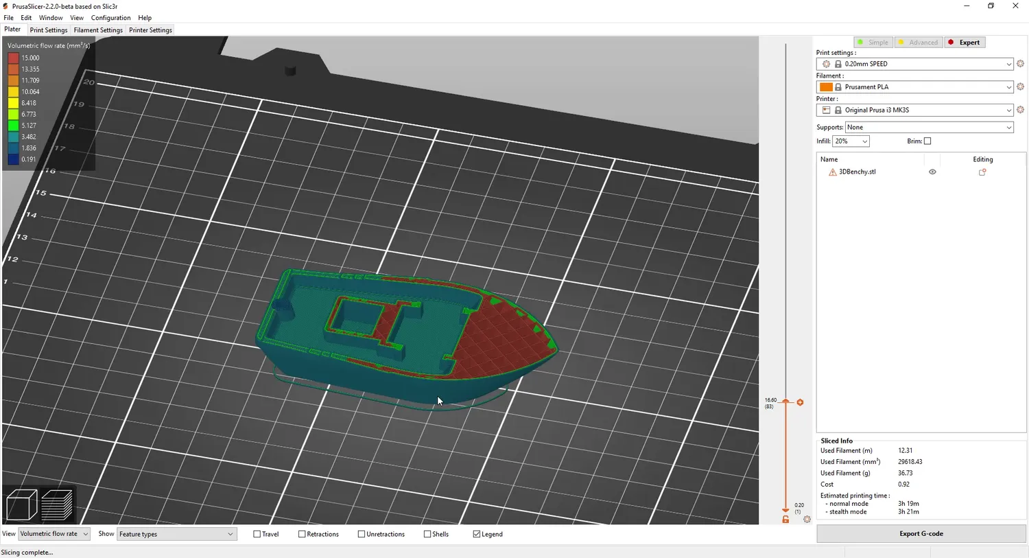 Flow rate visualization in PrusaSlicer