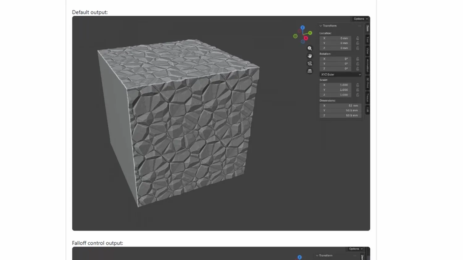 Pull request comparing default texture output with falloff-controlled output