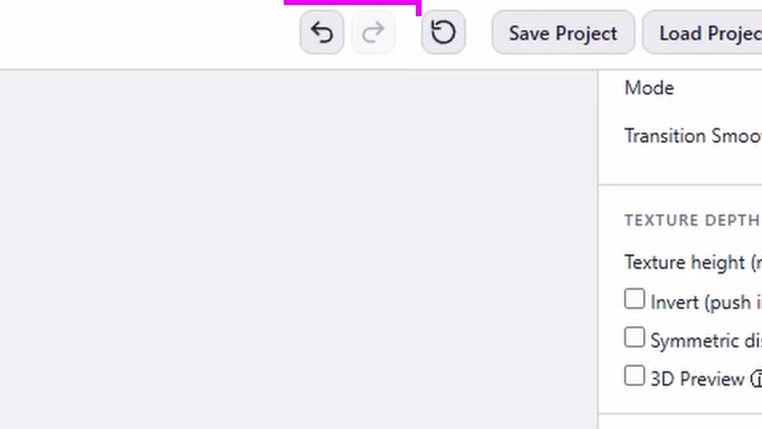 Undo, redo and reset buttons in the BumpMesh toolbar