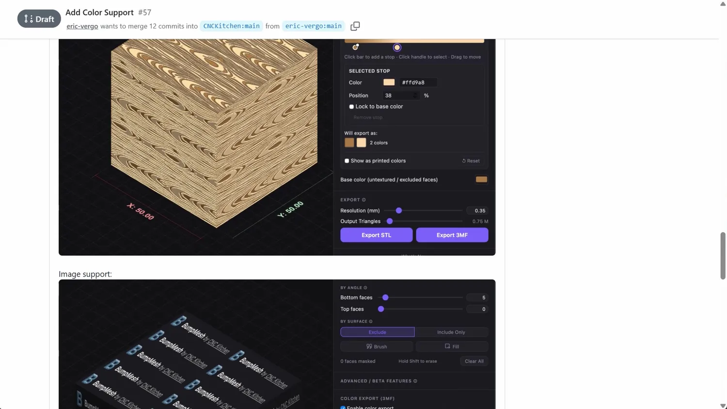 Draft pull request adding color export support to BumpMesh