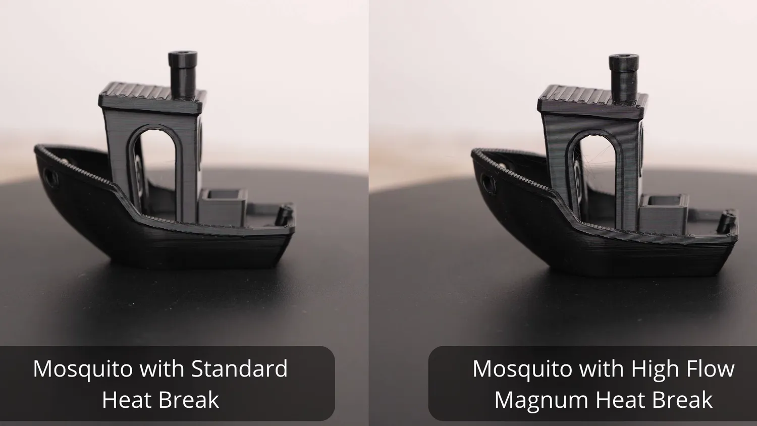 3DBenchy printed with the standard heat break and with the high flow Magnum