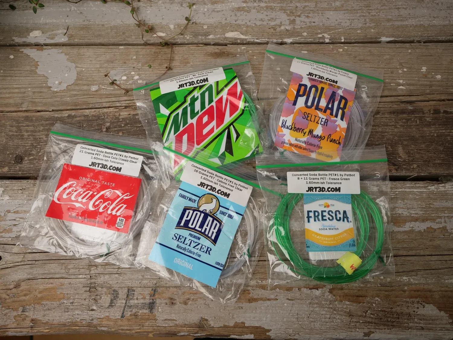 Assortment of PET filaments from JRT3D