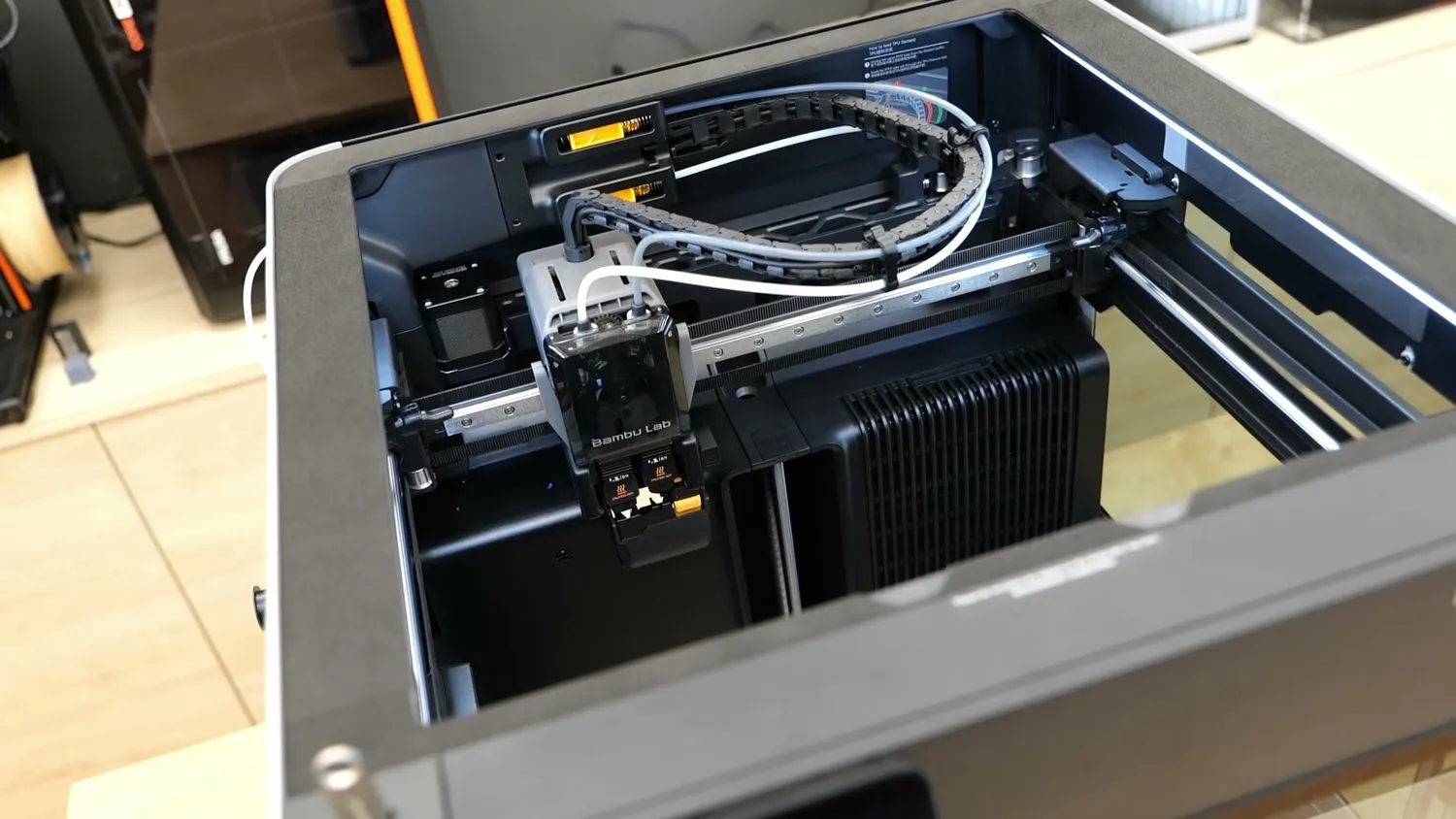 The print head and motion system of the H2D with the top cover removed
