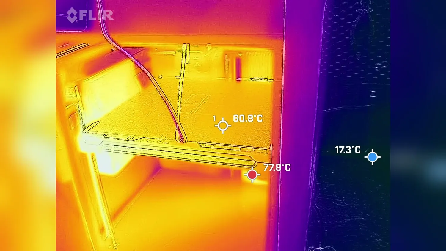 Thermal camera image of the heated chamber of the Bambu Lab H2D