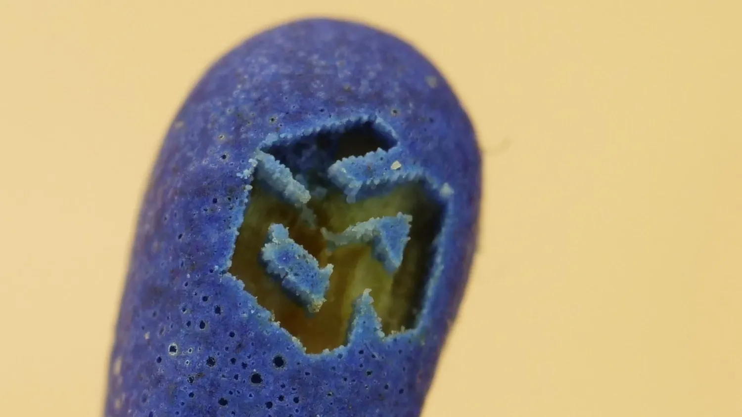 The CNC Kitchen logo engraved into the blue head of a match