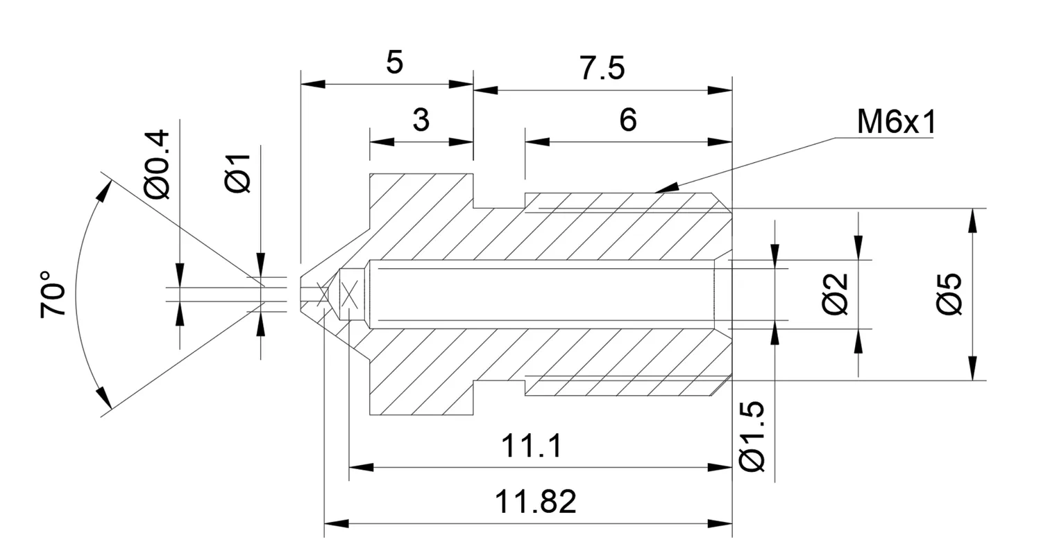 E3D V6 nozzle drawing with machining dimensions and stepped bore