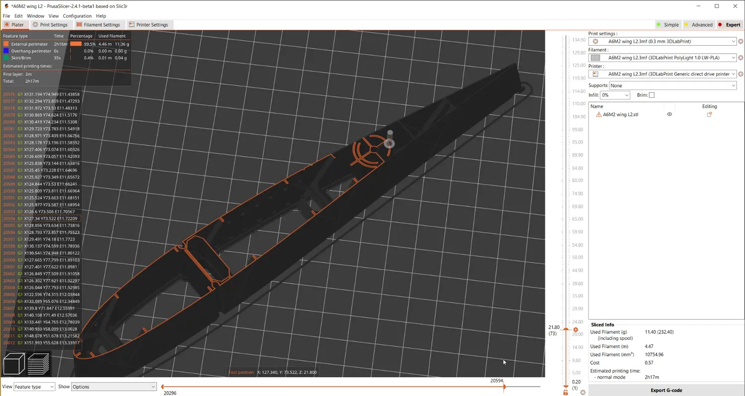 Wing section of a 3D Lab Print Plane