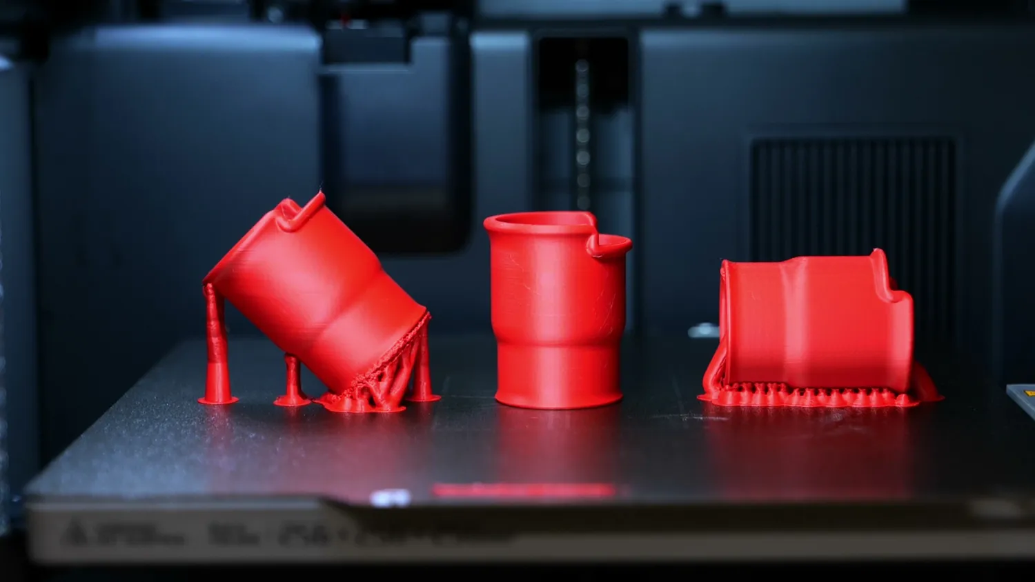 Vacuum hose adapter printed flat, at an angle and upright on the build plate