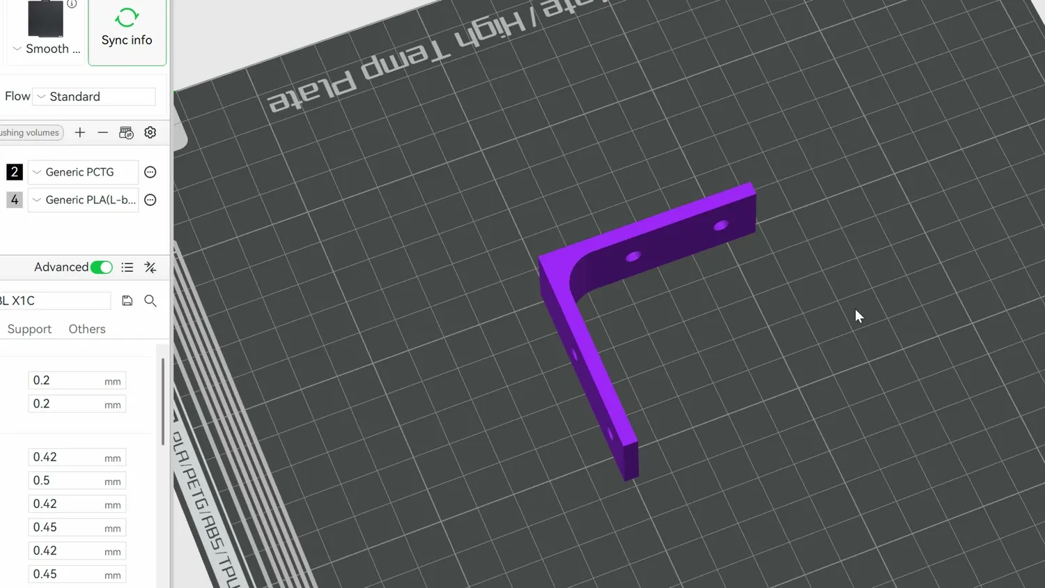 L-bracket placed on its side in the slicer