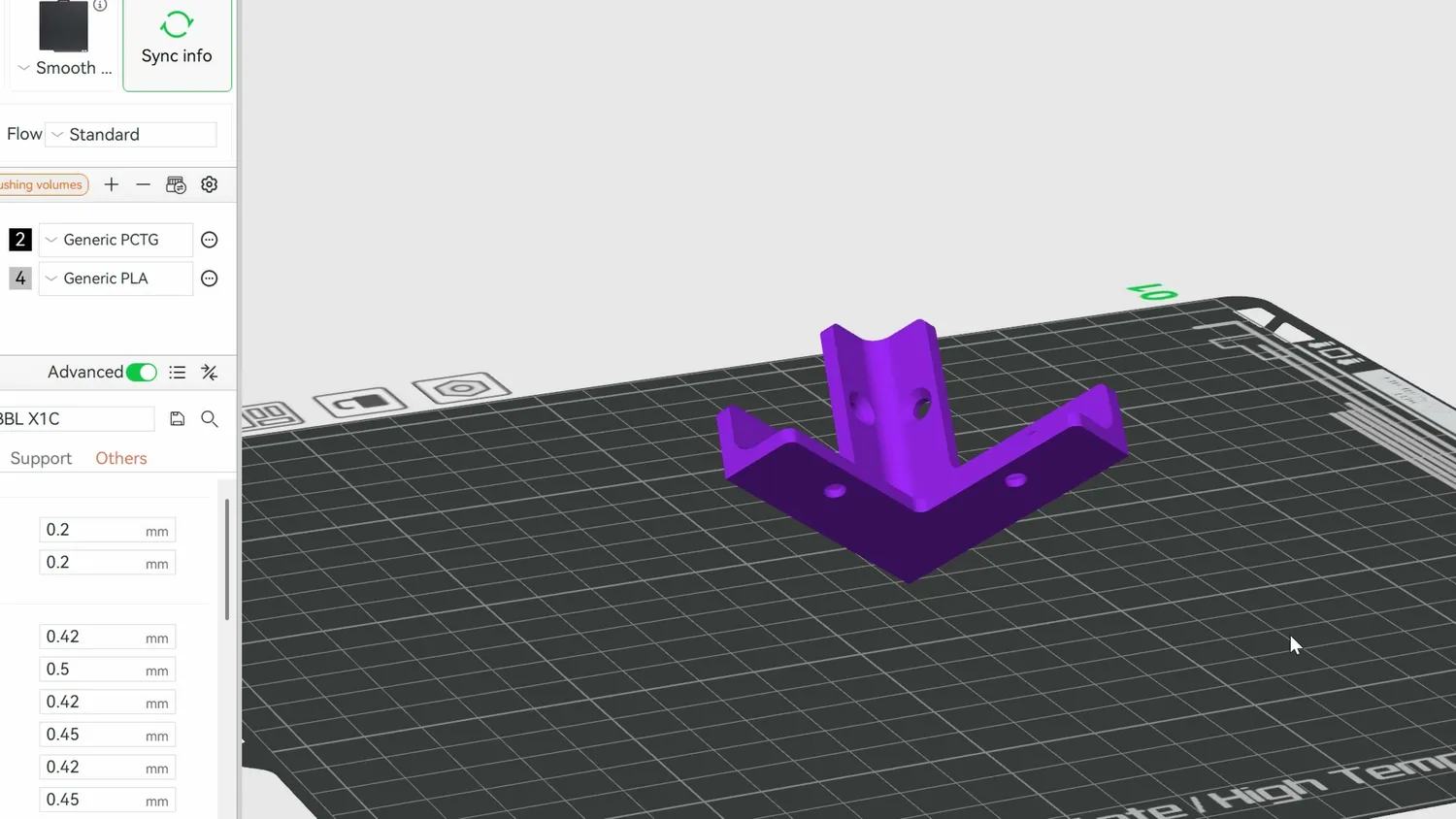 Corner bracket standing on a single point in the slicer