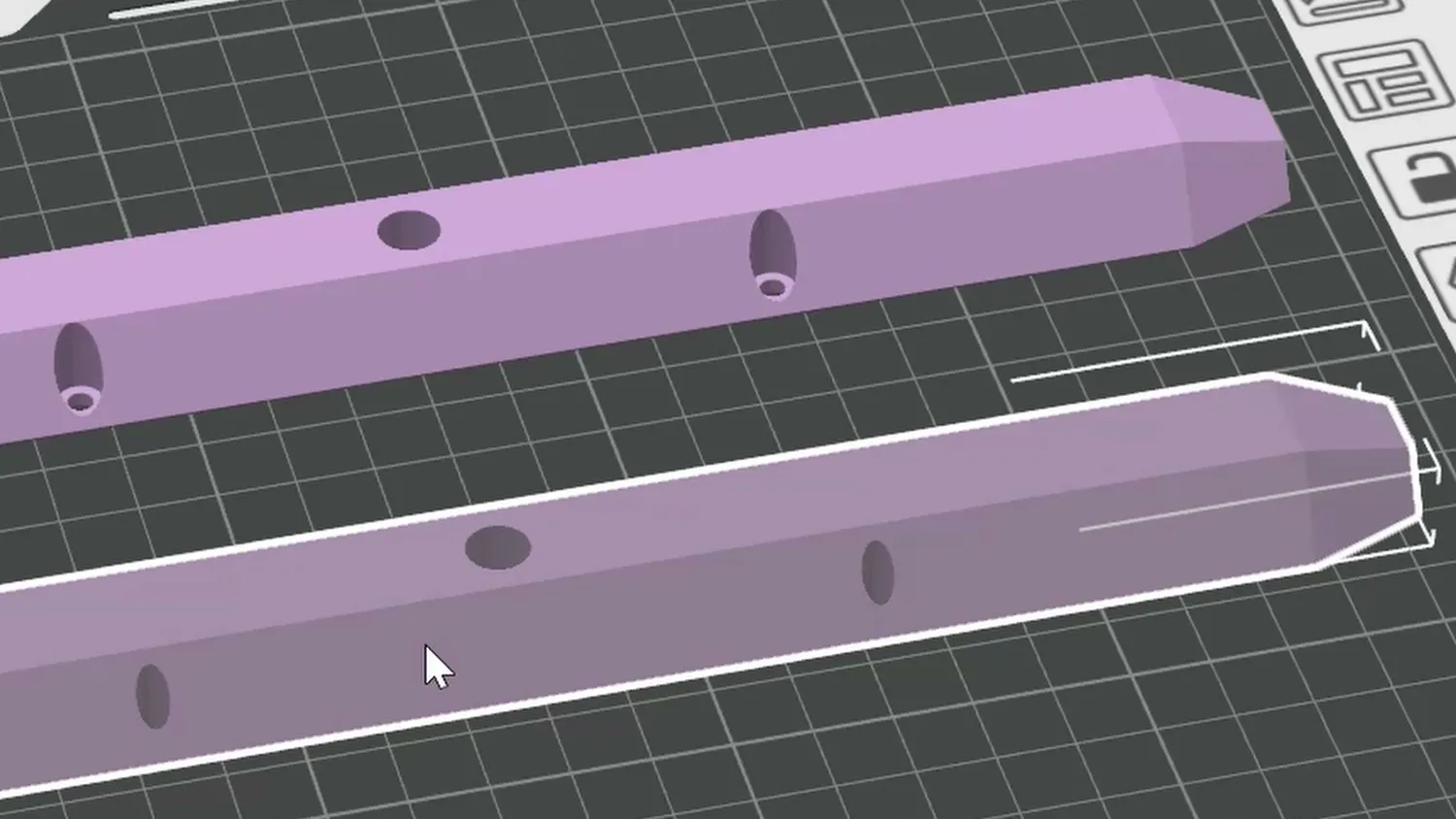 Two hanger rails oriented on the build plate in the slicer