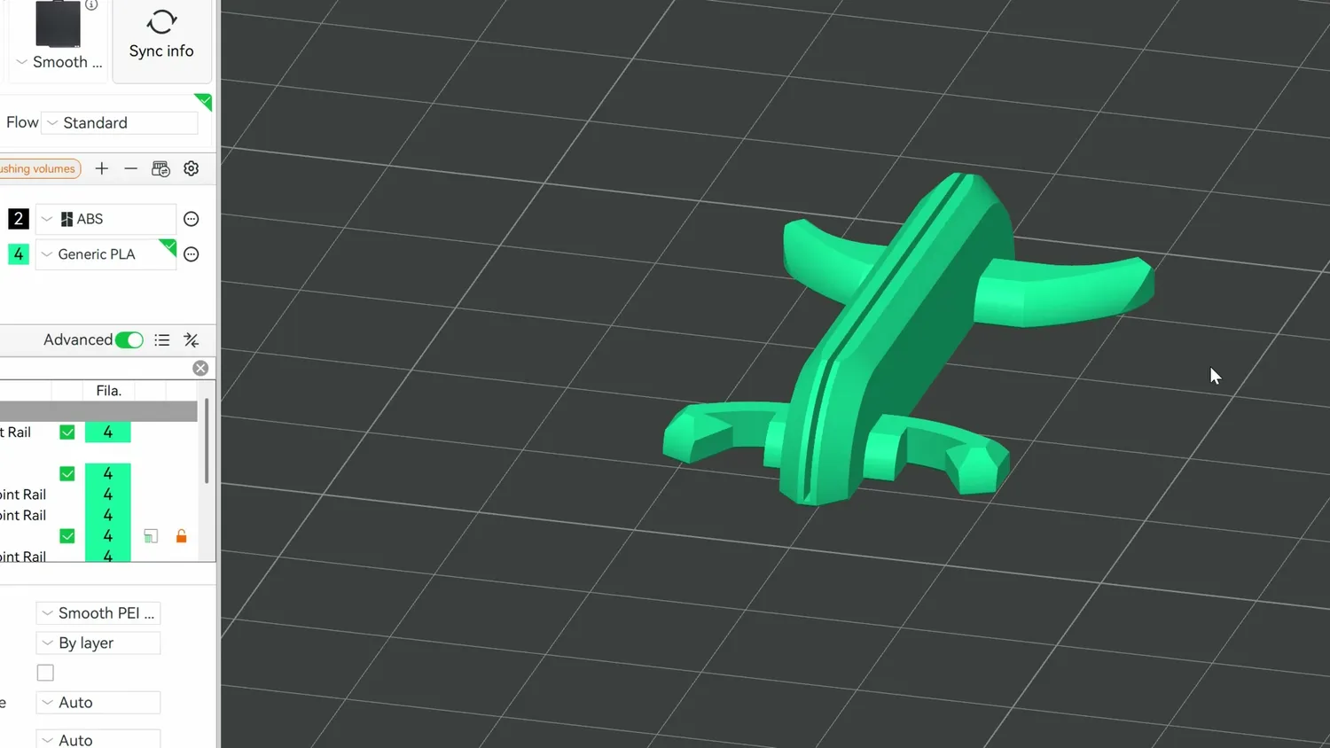 Multiboard clip split in the middle and laid flat in the slicer