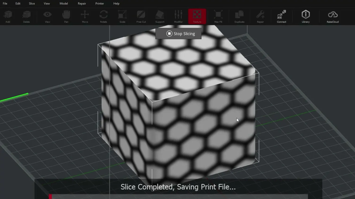 Hexagon texture applied to a cube in the IdeaMaker slicer
