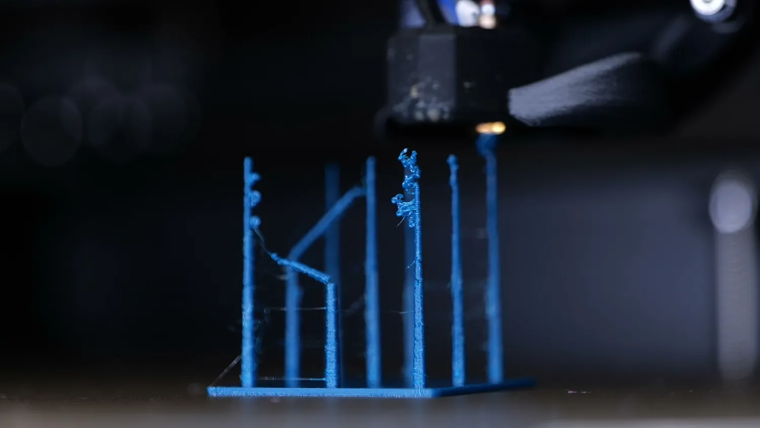 A stringing test being printed on the Prusa CORE One